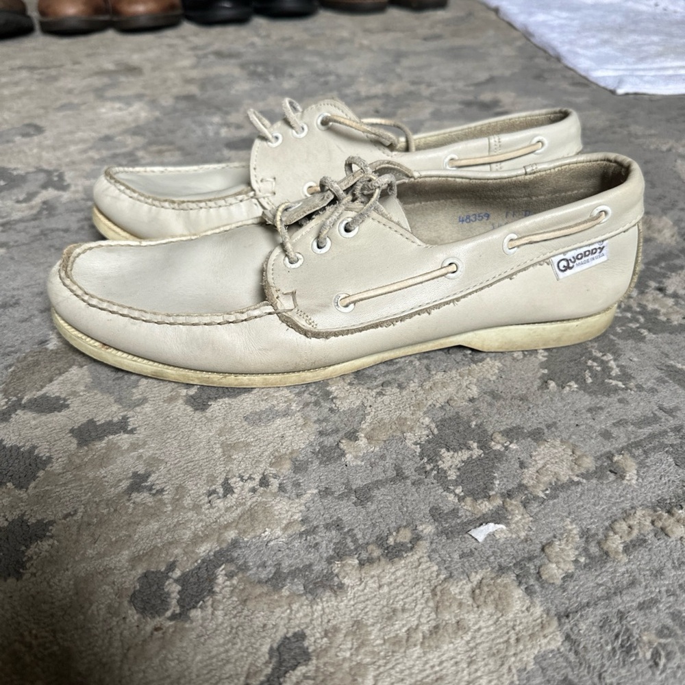 Quoddy Cream Boat Shoes with Moccasin Construction